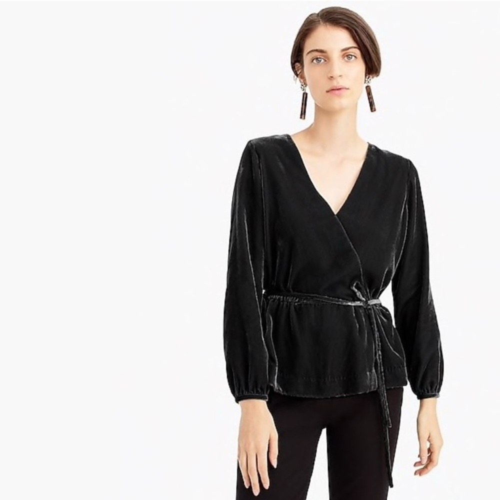 J. Crew Black Faux-Wrap Velvet Blouse  - Sz 10